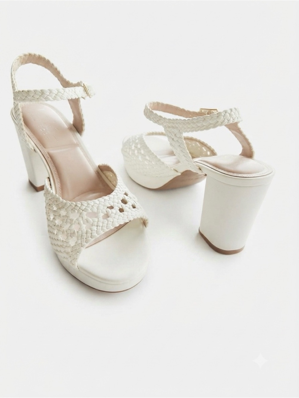 Braided White Platform Block Heel Sandals with Ankle Strap NWT